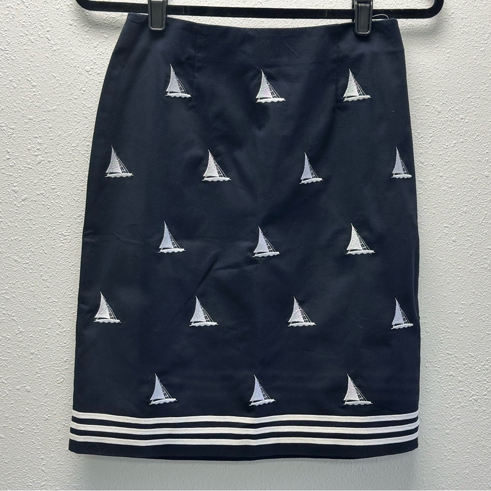 Talbots Dark Blue Skirt with Sailboat Design